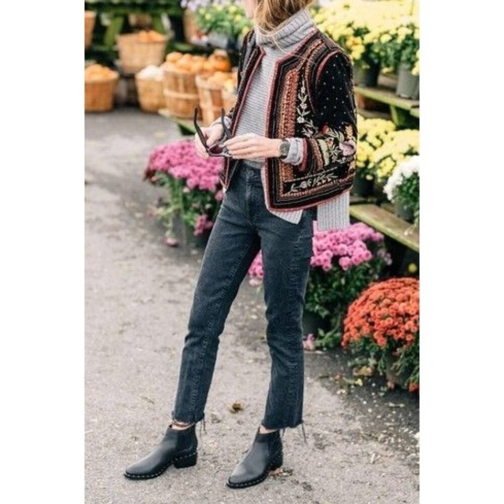 AGOLDE Toni Mid Rise Straight Leg Jeans – Distressed Charcoal – Size 29 Boho